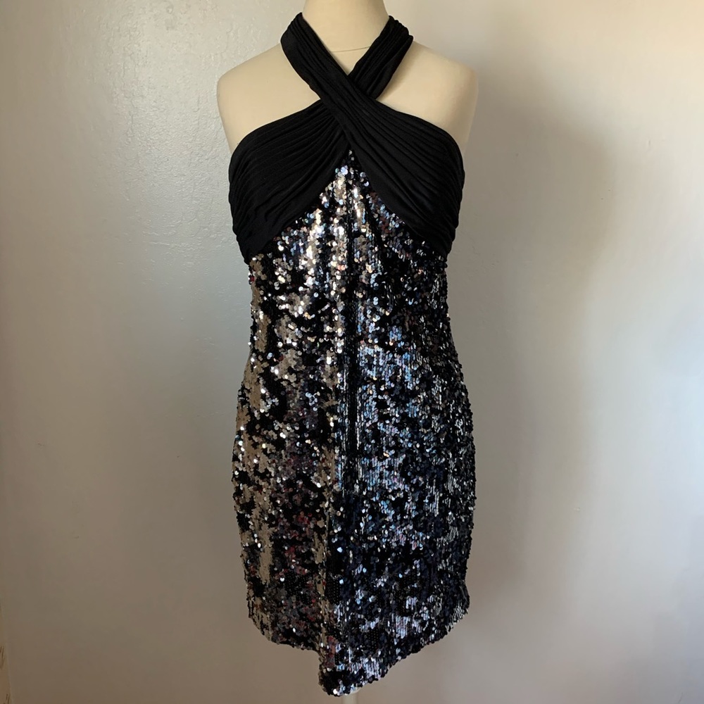 Black and Silver Sequin Cocktail Dress